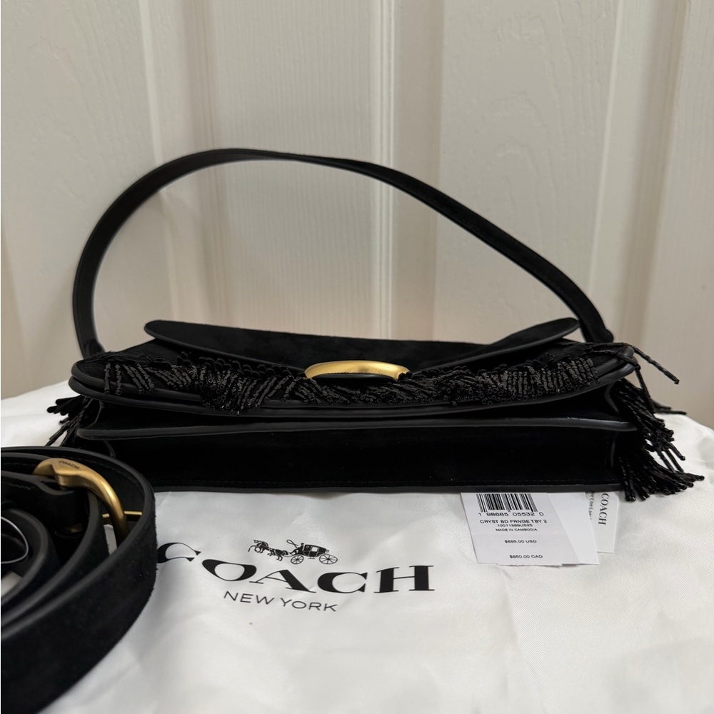 Coach Black Beaded Fringe Tabby - Picture 10 of 13